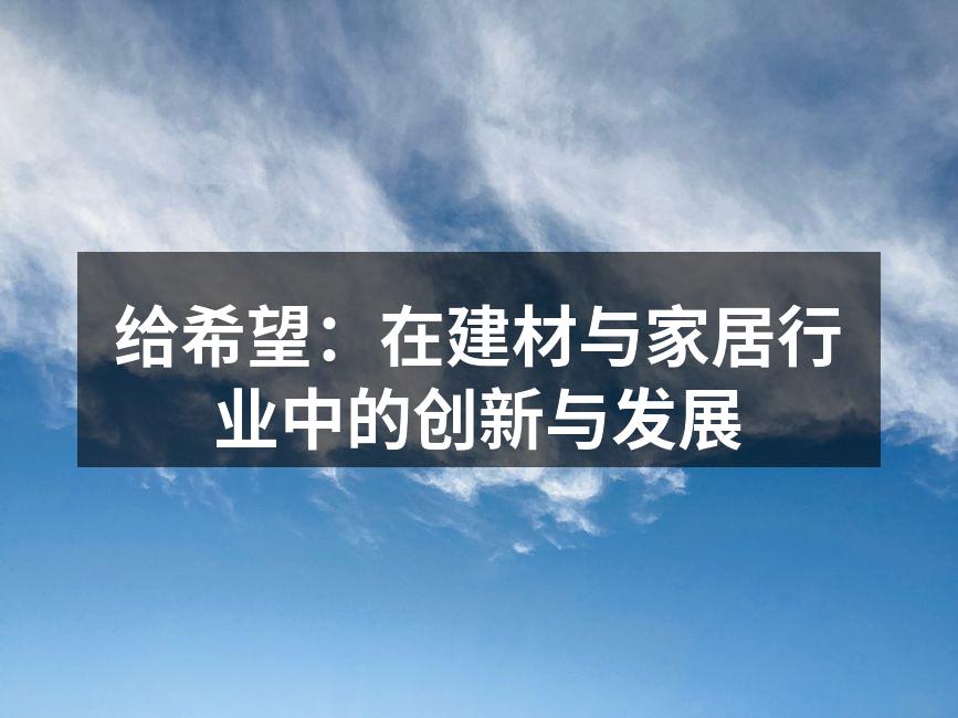 给希望：在建材与家居行业中的创新与发展